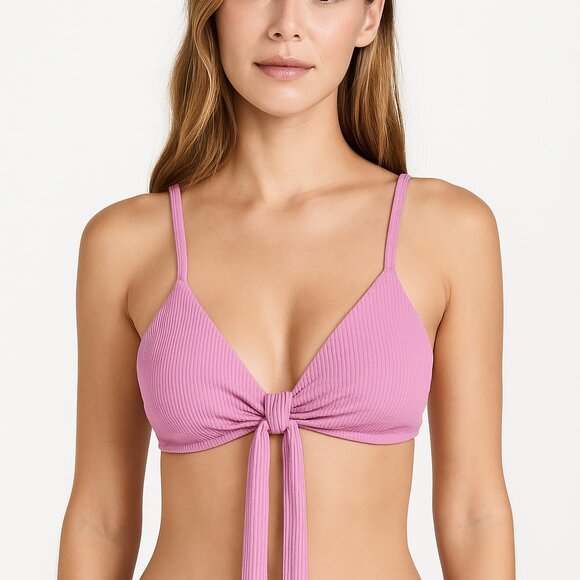 NWT L*Space Chloe Bikini Top Ribbed Pink Tie Front Swimwear Women’s XL - Picture 1 of 5